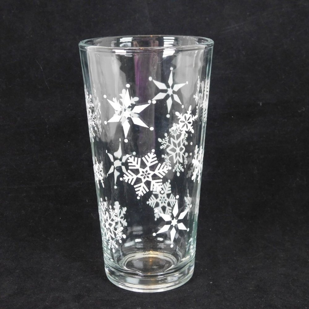 Lot of 2 KIG Indonesia 16 oz Glass Tumbler White Snowflake Pattern Vintage - Picture 7 of 11
